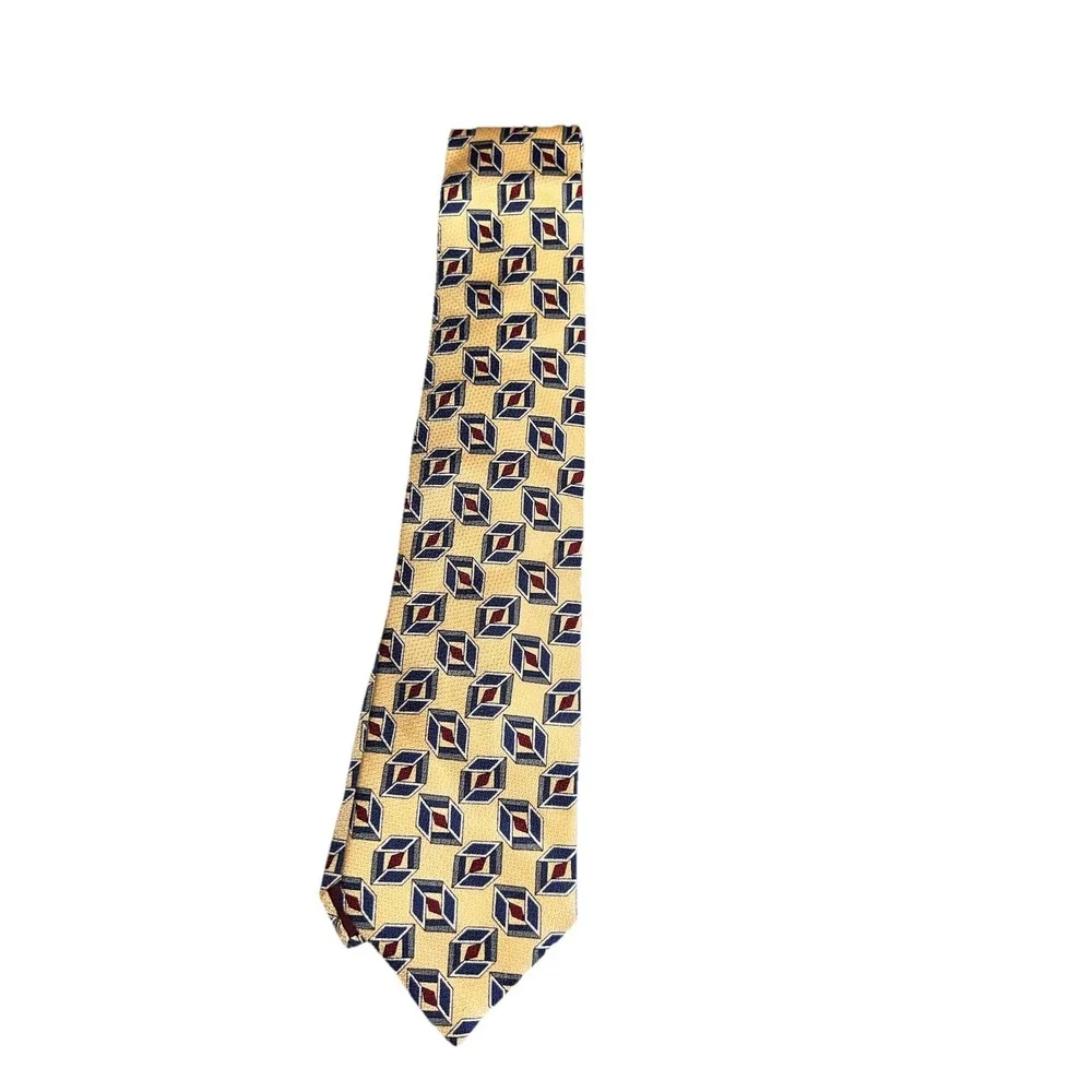 Vintage Mark Pendleton Men's Hand Made 100% Silk Tie‎ Made In Italy Yellow Multi